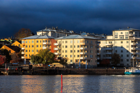 STOCKHOLM, SWEDEN - October 14: Skies darken when bad autumn weather approaches the Swedish capital of Stockholm, Sweden on October 14, 2014.の写真素材