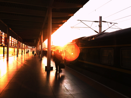 train station under sunsetの写真素材