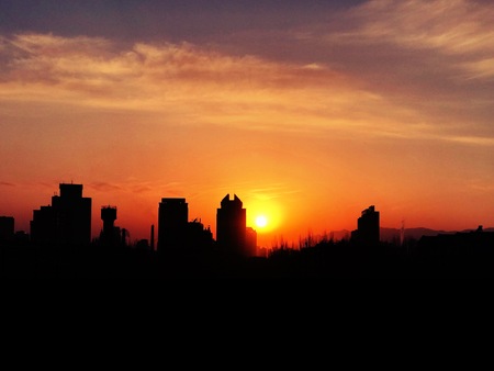 The sunset in the cityの写真素材