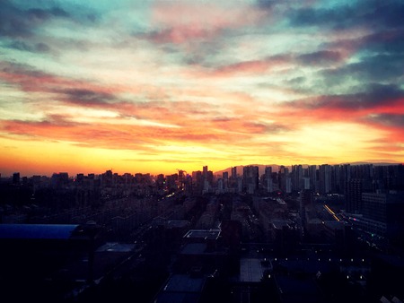 Hohhot City under sunsetの写真素材