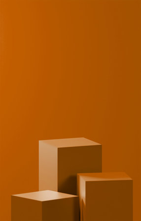 vertical carrot background, three carrot cube base, carrot color palette, product placementの写真素材