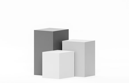 2 cubes and 1 dark grey cube on flat white background