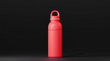drinking bottle with modern design, stand over black backgroundの写真素材