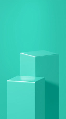 A pair of Turquoise color pillars are designed with a rectangular shape and soft, curved sidesの写真素材