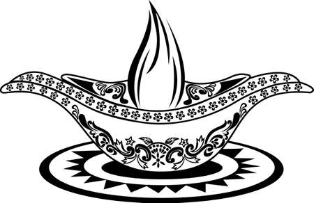 Diwali Diya Sketch Greeting, Festival Of Light, Symbolic Victory Of Light Over Darkness, Good Over Evil Vector Art Illustrationのイラスト素材