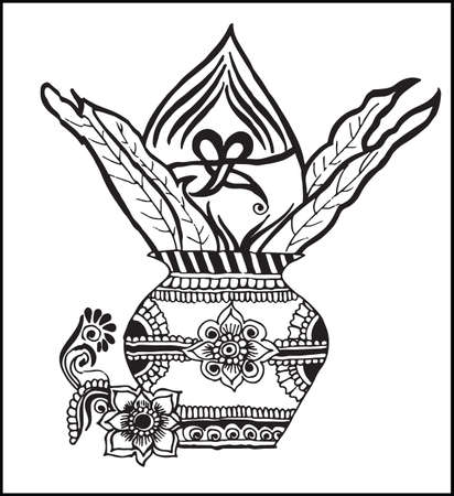 Indian wedding clip art Kalash on white background artistic marriage symbolsのイラスト素材