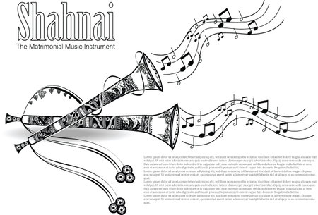 Artistic beautiful Indian Musical Instrument for Matrimonial - Shehnai pattern design.のイラスト素材