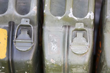 top looking at lids of geen  military fuel cansの写真素材