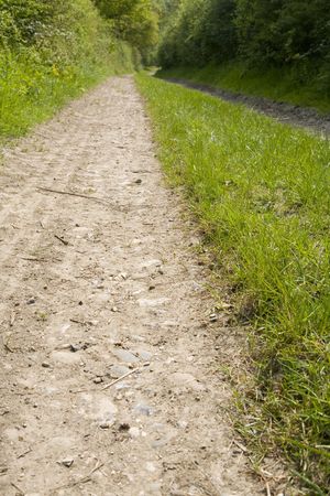 looking down a old track way, low angle of view.の写真素材