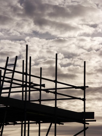 scaffolding againts a blue sky ready to buildの写真素材