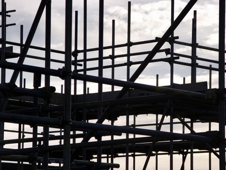 scaffolding againts a blue sky ready to buildの写真素材
