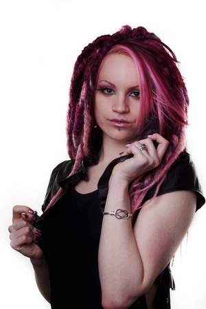 woman with dread lock hair looking at cameraの写真素材
