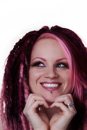 woman with dread lock hair looking at cameraの写真素材