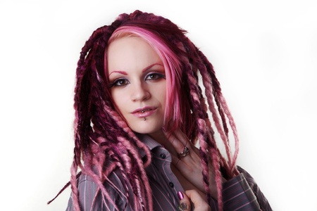 woman with dread lock hair wearing a mans shirt looking very sexyの写真素材