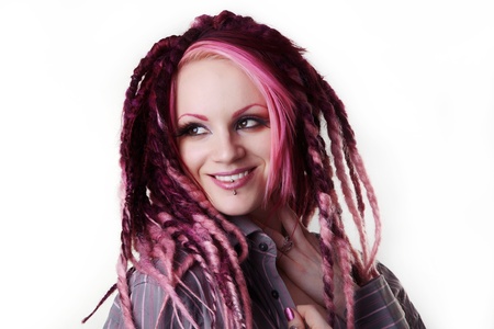 woman with dread lock hair wearing a mans shirt looking very sexyの写真素材