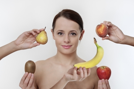woman with her five a day fruit to eatの写真素材
