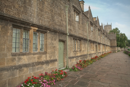 Street view of a row of English cottages in the Cotswoldの写真素材