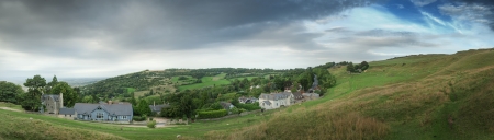 View of cottages from an English hillside