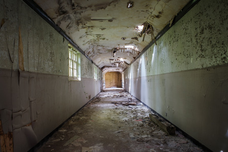 inside view of a deserted run down buildingの写真素材