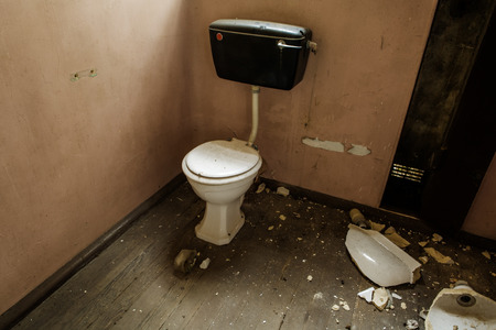 inside view of an old building with a broken looの写真素材