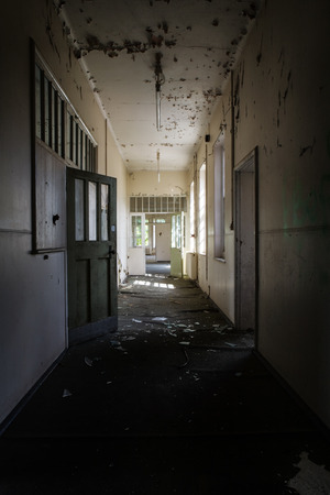 inside view of a deserted run down buildingの写真素材