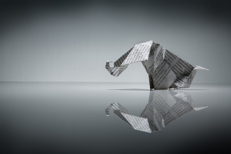 Still life image of a origami elephant make from news paperの写真素材
