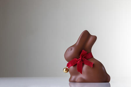 small chocolate bunny shot in the studio on white perspex backgroundの写真素材