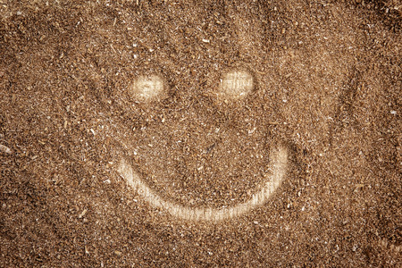 Happy face shape made in the surface of saw dustの写真素材