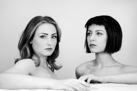 Portrait of two beautiful woman shot in the studioの写真素材