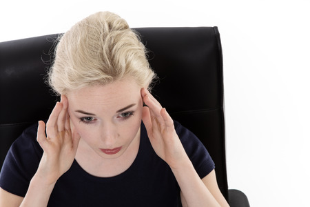 business woman shot from above looking stressed