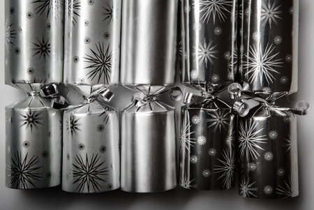 close up image of many christmas crackersの写真素材