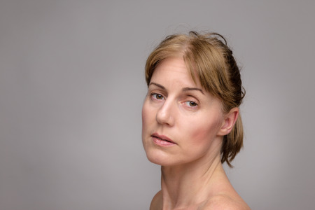 mature woman beauty portrait shot in the studioの写真素材