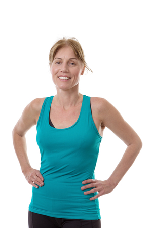 Studio shot of a fitness model ready for a workout isolated on whiteの写真素材