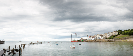 landscape shot of swanage bay in dorsetの写真素材