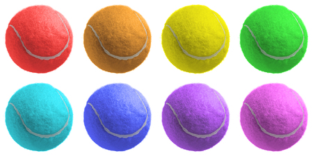 Different color tennis ball isolated on whiteの写真素材