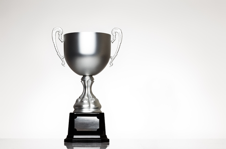 still life image of single trophy shot in the studio on white backgroundの写真素材
