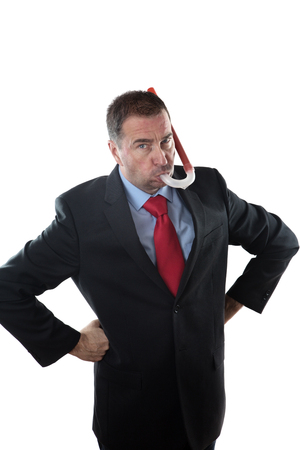 business man using a snorkel and wearing a business suitの写真素材