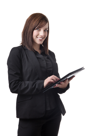 business woman using a laptop shot in the studioの写真素材