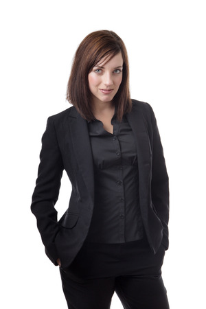 standinmg business woman shot in the studio on white backgroundの写真素材