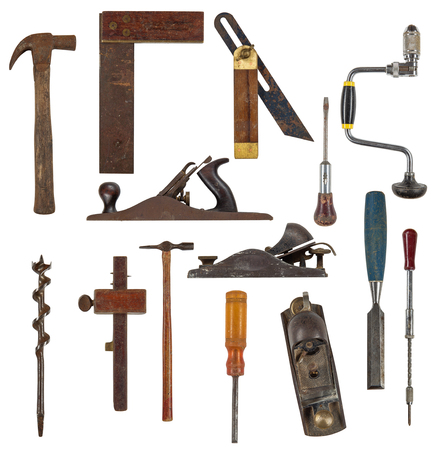 work tools you may find in a wood works toolboxの写真素材