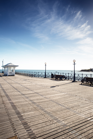 swanage pier showing lot of plaques with engraved with a messagesの写真素材