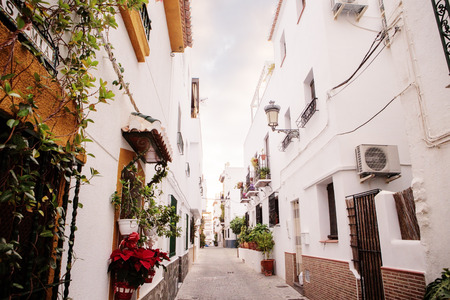 street and houses of old town in almunecar province of Granada in spainの写真素材