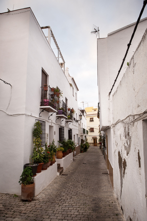 street and houses of old town in almunecar province of Granada in spainのeditorial素材