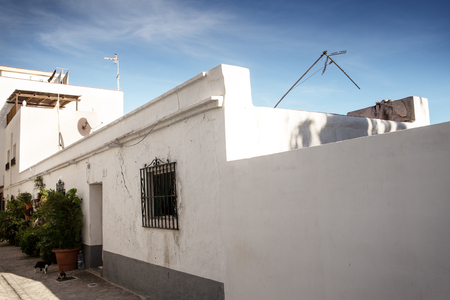 street and houses of old town in almunecar province of Granada in spainのeditorial素材