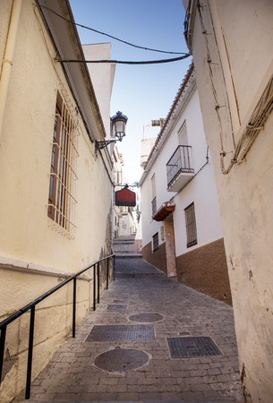 street and houses of old town in almunecar province of Granada in spainのeditorial素材