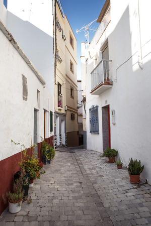 street and houses of old town in almunecar province of Granada in spainのeditorial素材