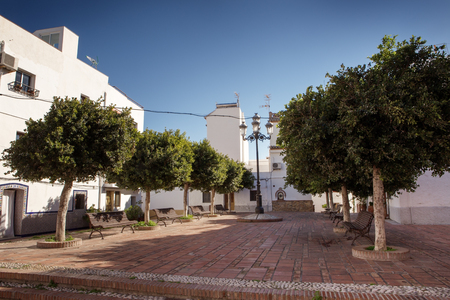 street and houses of old town in almunecar province of Granada in spainのeditorial素材