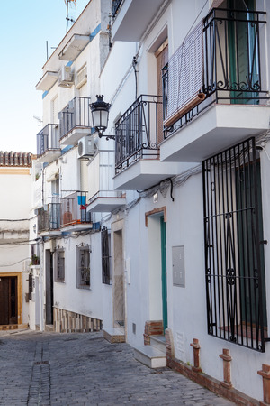 street and houses of old town in almunecar province of Granada in spainのeditorial素材