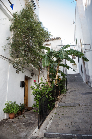 street and houses of old town in almunecar province of Granada in spainのeditorial素材