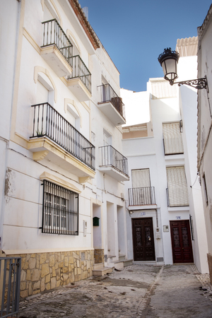 street and houses of old town in almunecar province of Granada in spainのeditorial素材